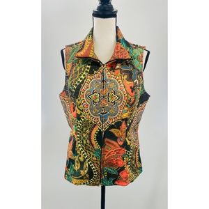 Cubism Artful Colorful Collard Zip‎ Up Sleeveless Vest